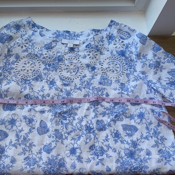 Charter club 100% linen floral embroidered women’s shirt sz  Large white/blue - Picture 5 of 10